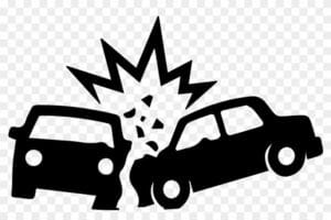 Two cars crash head-on, debris scattering from both hoods.